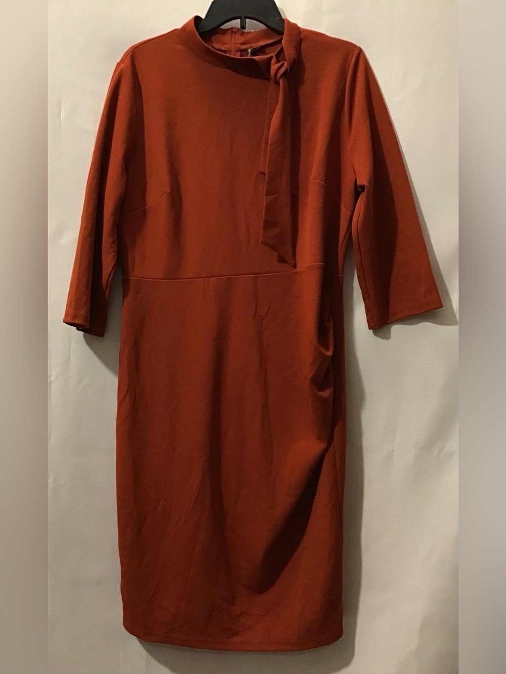 550 Miusol Rust Tie-Detail Long Sleeve Sheath Dress